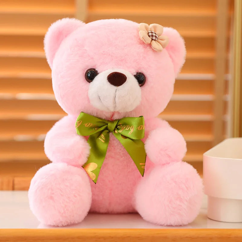 Hot 20cm Coloured Bear With Ribbon Plush Toys Stuffed Teddy Bear Soft Bear Wedding Gifts Girl Kids Toy Birthday Gift Brinquedos