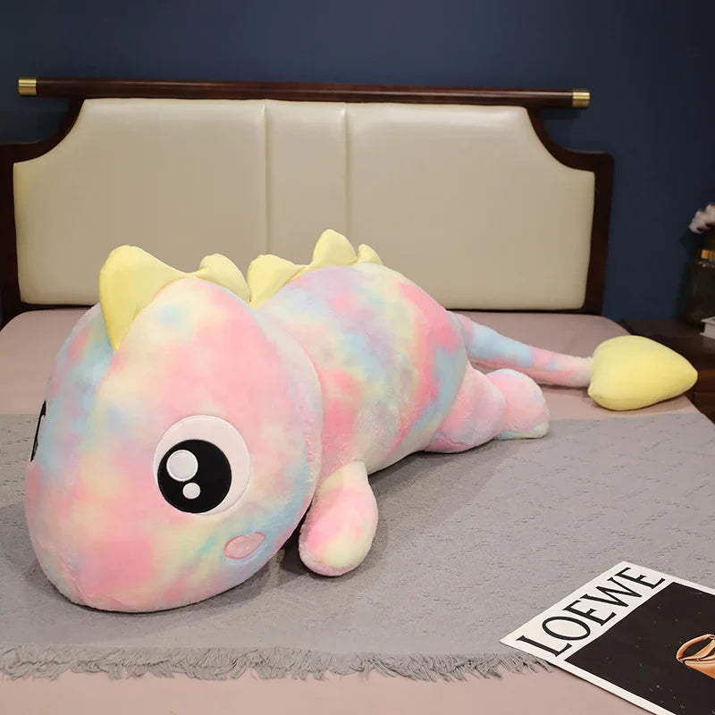 the rainbow dinosaur stuffed animal With a belly full of fluff