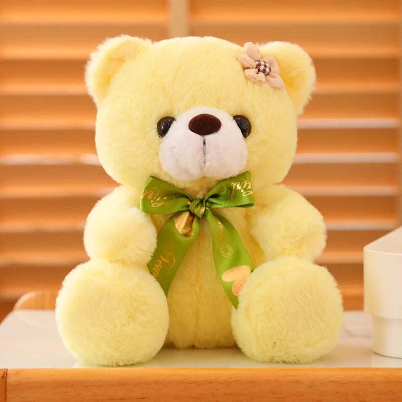 Hot 20cm Coloured Bear With Ribbon Plush Toys Stuffed Teddy Bear Soft Bear Wedding Gifts Girl Kids Toy Birthday Gift Brinquedos
