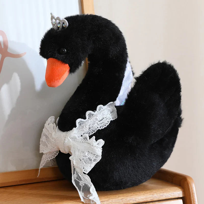 Princess Crown Black Swan Plush Toy Lace bow Swan Couple Queen