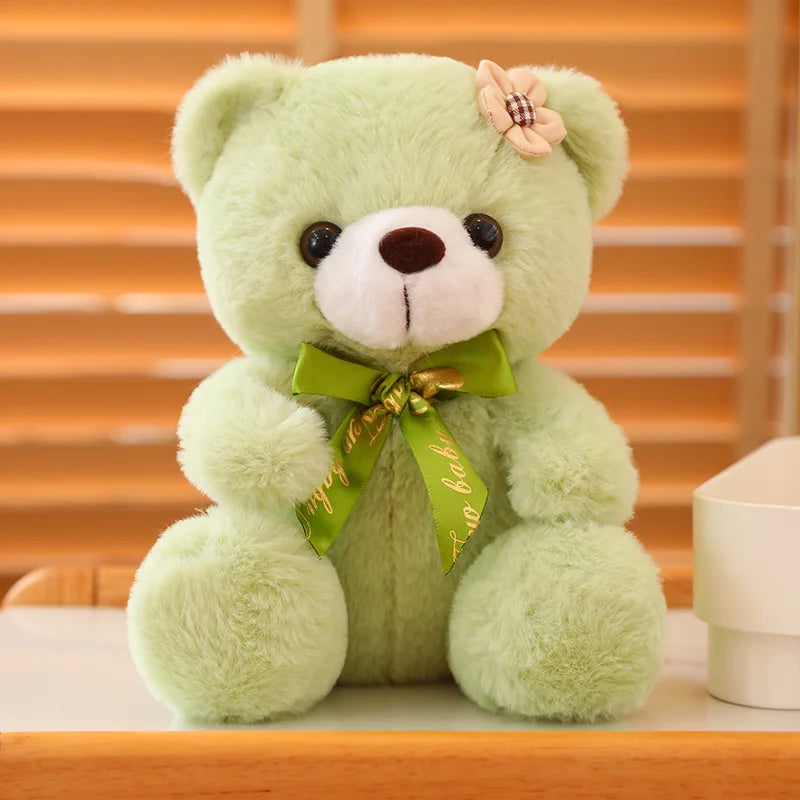 Hot 20cm Coloured Bear With Ribbon Plush Toys Stuffed Teddy Bear Soft Bear Wedding Gifts Girl Kids Toy Birthday Gift Brinquedos