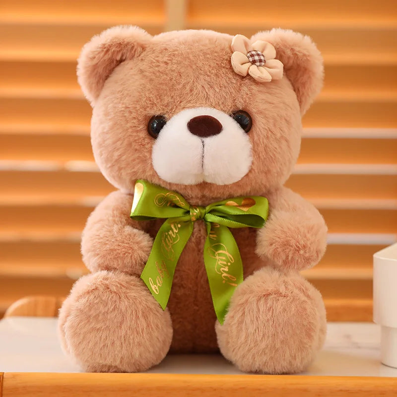 Hot 20cm Coloured Bear With Ribbon Plush Toys Stuffed Teddy Bear Soft Bear Wedding Gifts Girl Kids Toy Birthday Gift Brinquedos