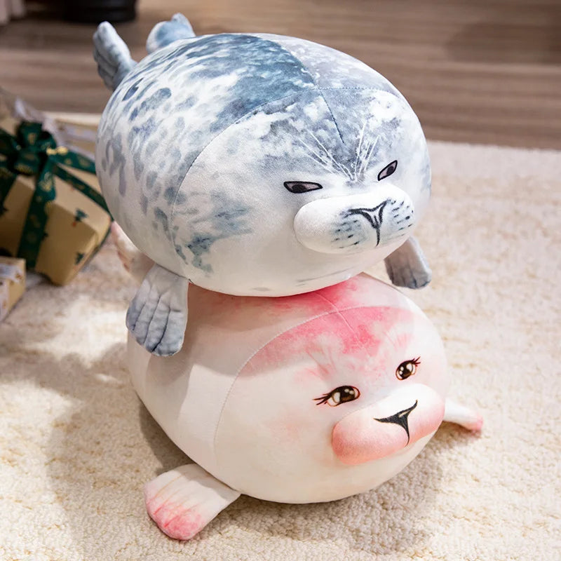 Cute Real Life Blue Pink Couple Sea Lion Plush A Pair of Cuddly Ocean Friends