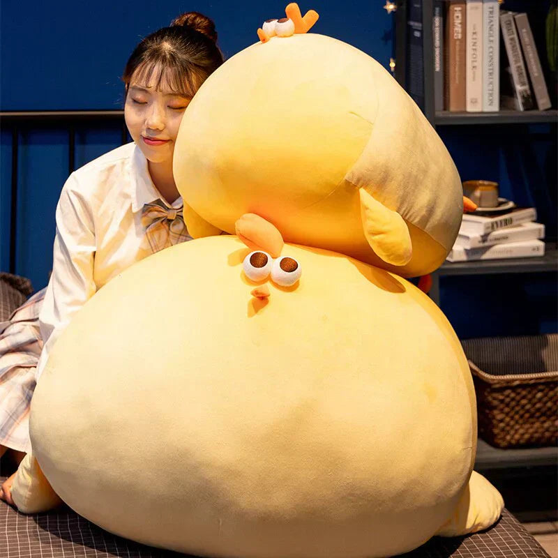 Super soft yellow chicken plush toy, filled with PP cotton, available in 5 sizes; perfect for cuddling.