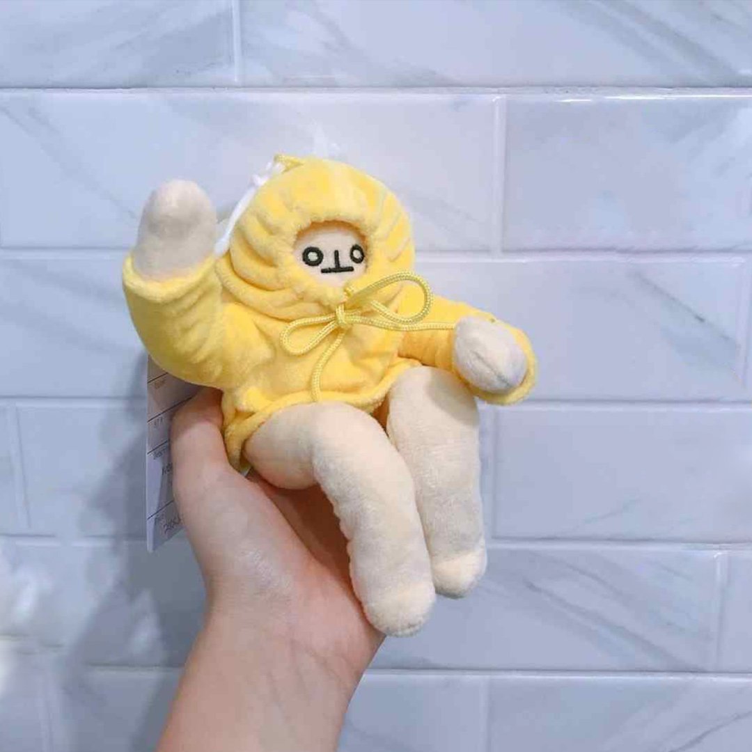 Cute yellow hoodie plush toy, 43 inches, made of soft PP cotton, perfect for cuddling and stress relief.