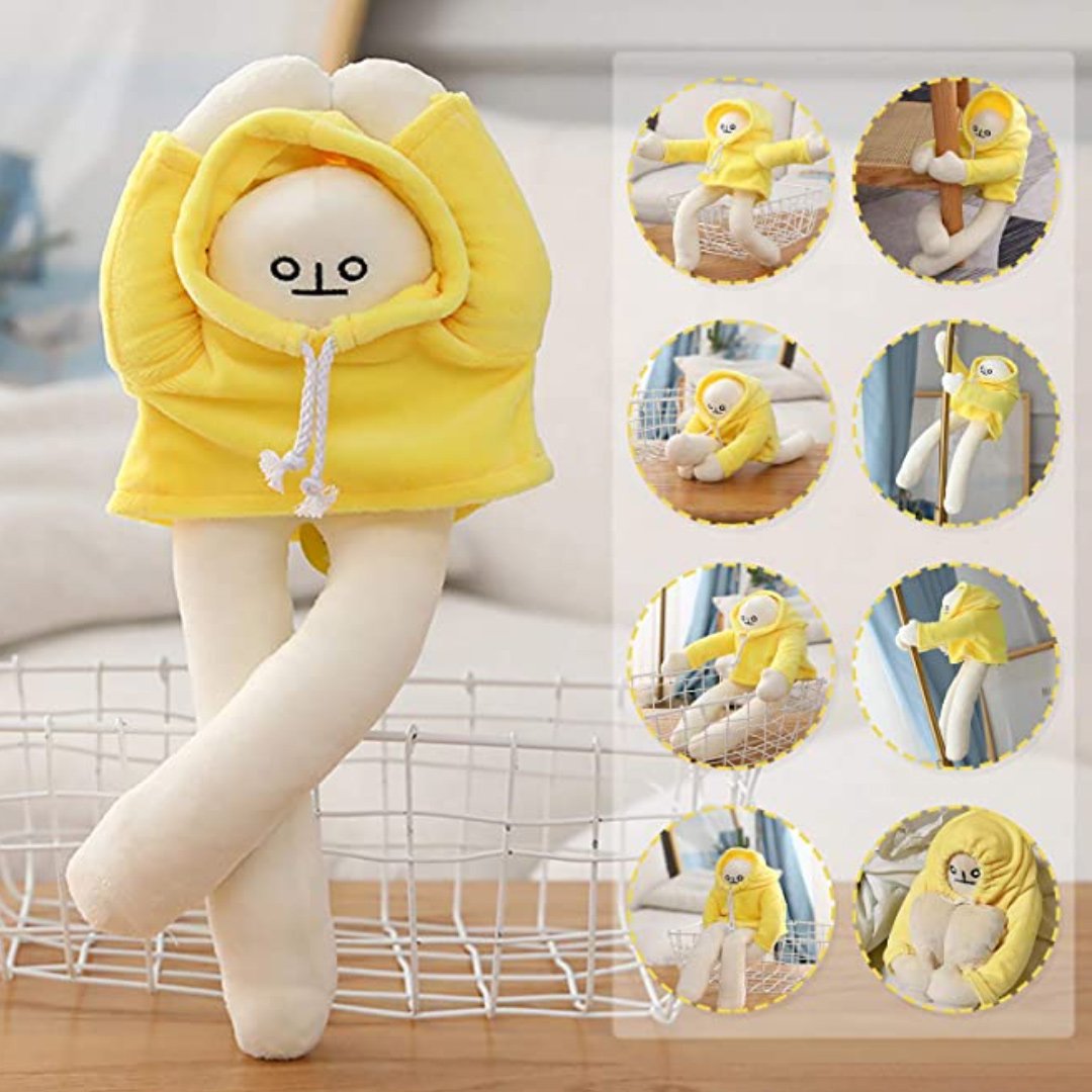 43in yellow hoodie plush toy; soft PP cotton, hypoallergenic, machine washable, cuddly stress reliever.