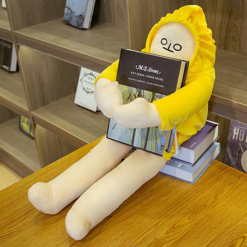 43in yellow hoodie plush toy, Moody, made of soft PP cotton.  Cuddly, grumpy expression, perfect for stress relief. Machine washable.