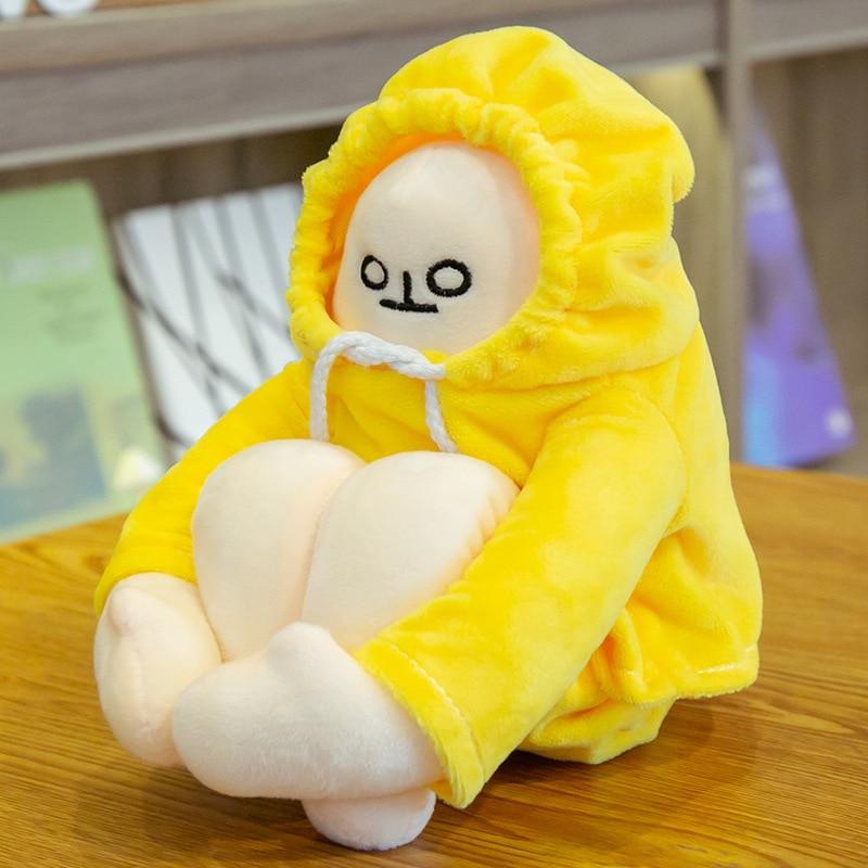 Cute yellow hoodie plush toy, 43in/110cm, made of soft PP cotton, hypoallergenic, machine washable.