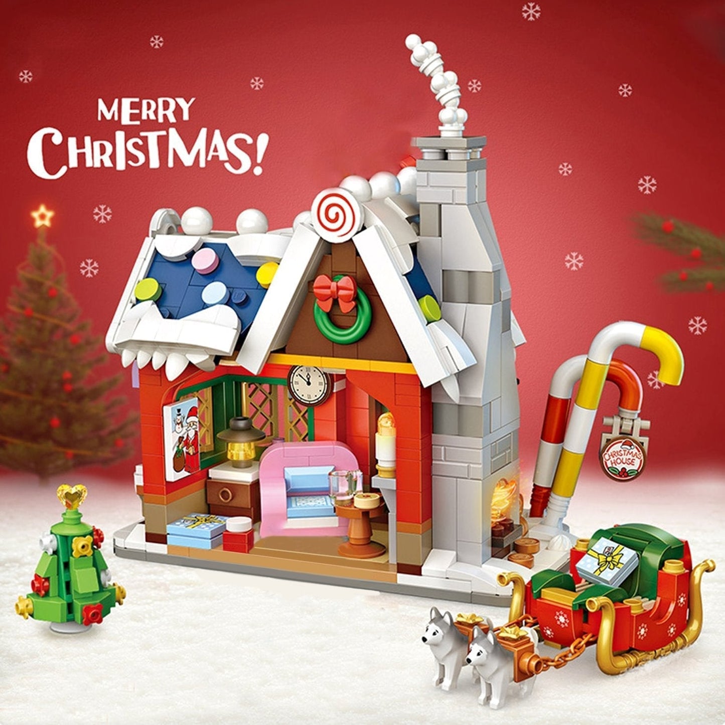 Christmas House & Sleigh Nano Block Set | 780+ Pcs, Festive Scene