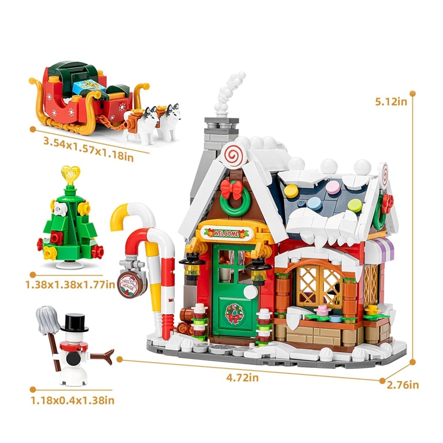Christmas House & Sleigh Nano Block Set | 780+ Pcs, Festive Scene